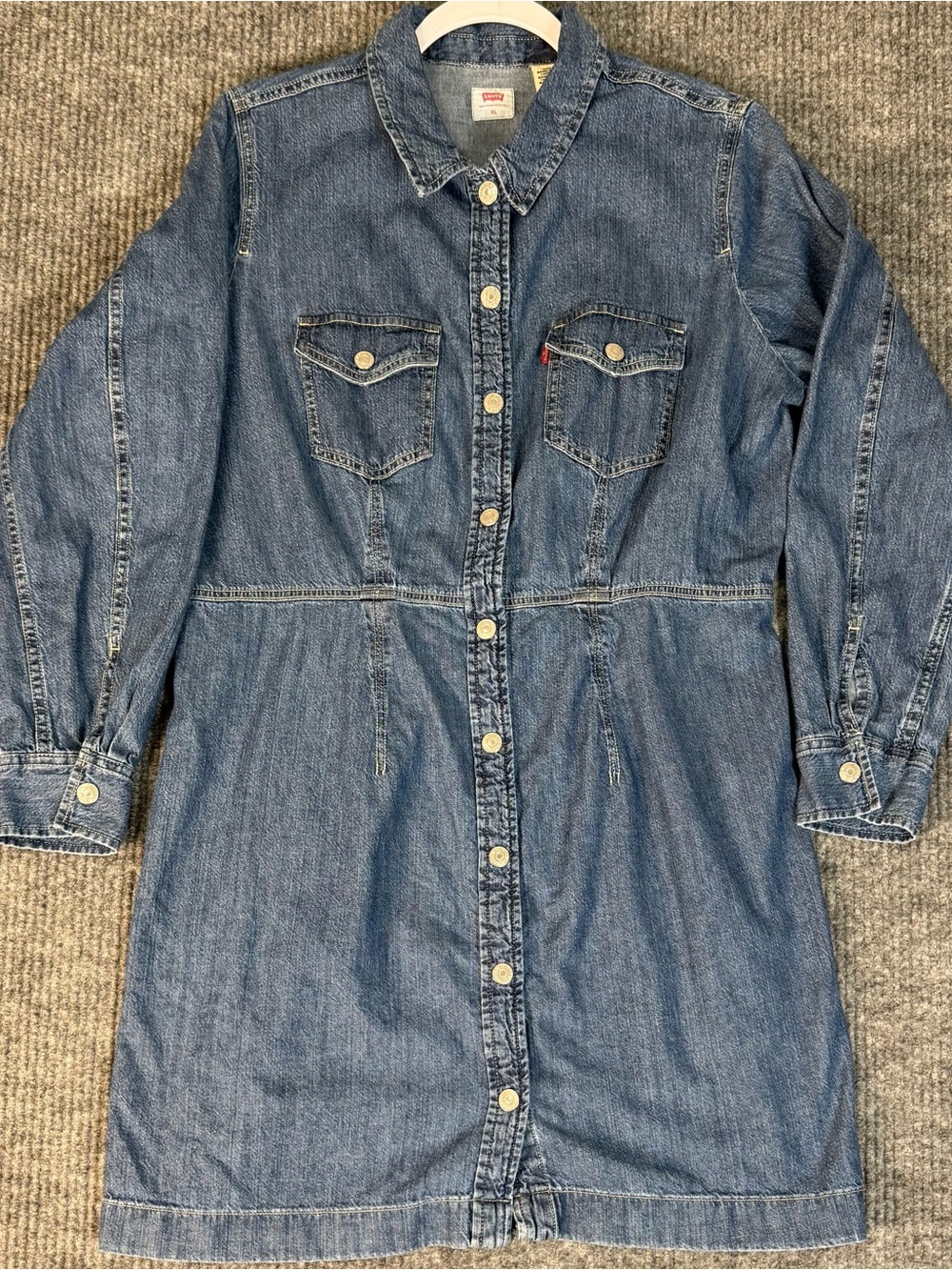 Levi's Blue Denim Button-Front Long Sleeve Shirt Dress - Picture 2 of 6